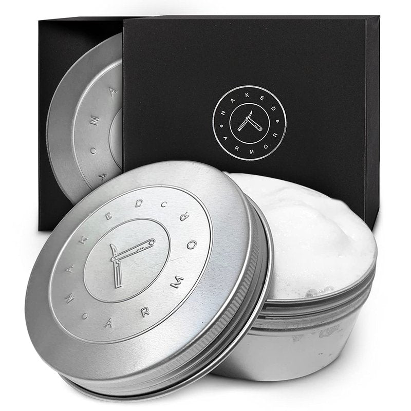 Naked Armor Organic Shave Soap for Men - Large 7oz Shaving Soap Tin for Sensitive Skin & Wet Shaving - Handmade with Shea Butter & Essential Oils - Rich Creamy Lather (Neutral)