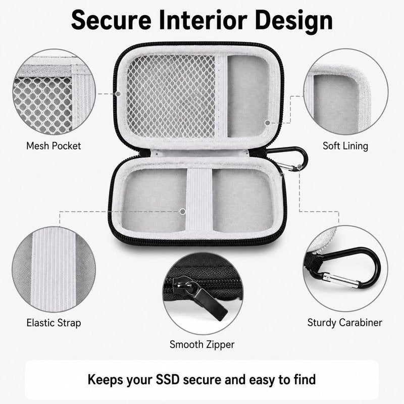 Hard Case Compatible with SanDisk 500GB/ 1TB/ 2TB/ 4TB Extreme Portable SSD - Up to 1050MB/s - USB-C, USB 3.2 Gen 2 - External for Solid State Drive. Carrying Travel Holder for USB Cables (Box Only)