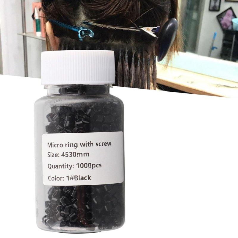 1000 Pcs Aluminum Micro Links Rings 4.5mm Lined Beads Hair Extension Tool (Black)