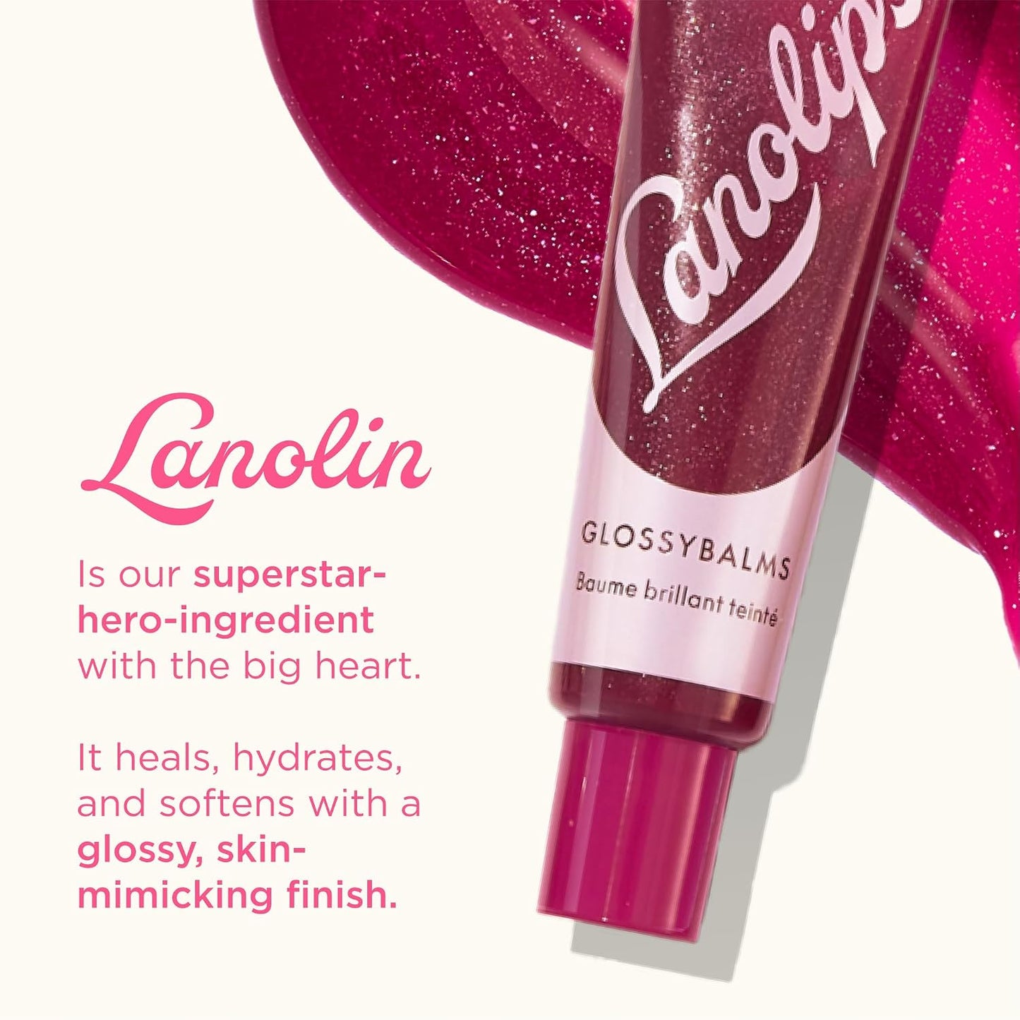Lanolips Tinted Lip Gloss - Ultra Hydrating Natural Lanolin Balm for Dry Skin | Berry Flavor (12.5g/0.44oz)