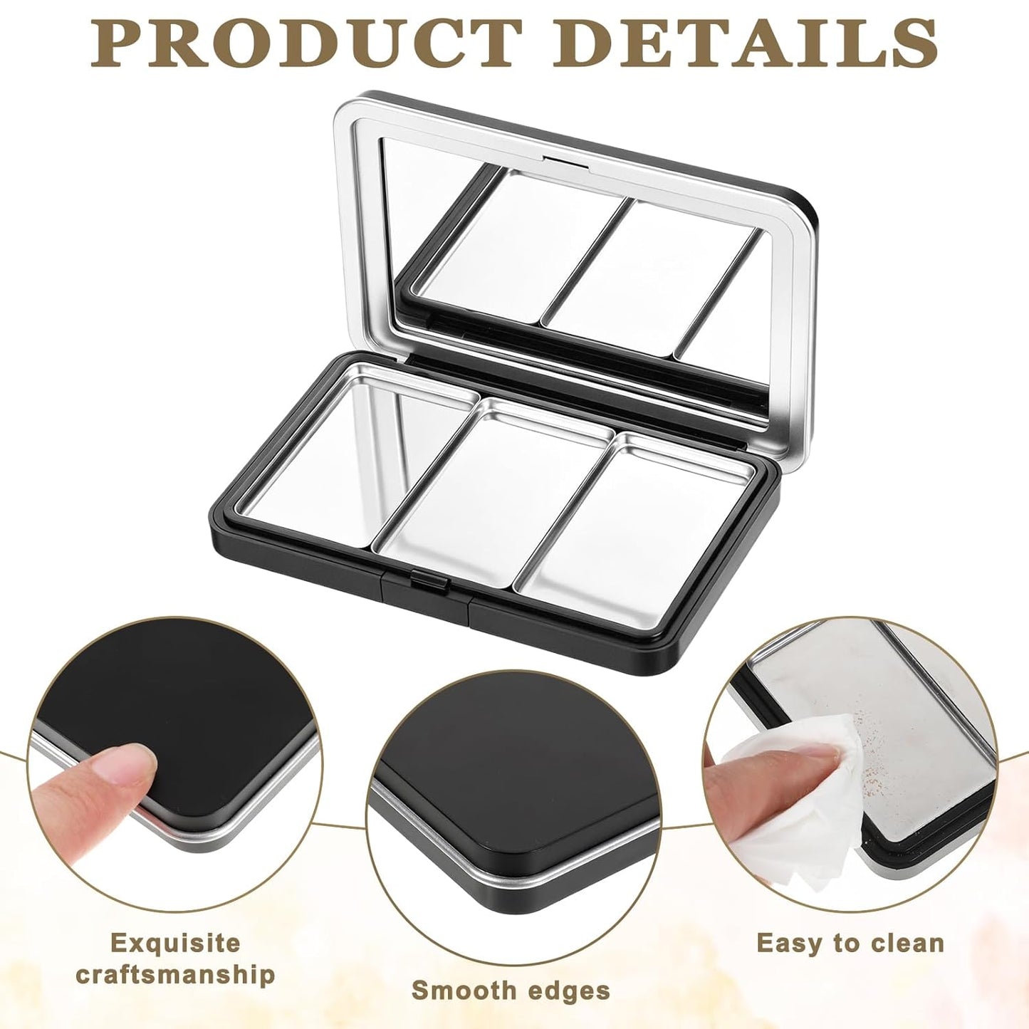 Empty Magnetic Eyeshadow Palette - Refillable Makeup Organizer with Mirror | 3 Compartments for DIY Eyeshadow, Blush, Lipstick