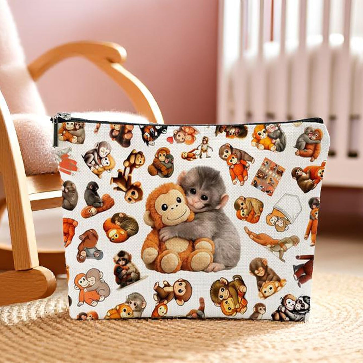 NONETH Punch Monkey Makeup Bag for Women, Funny Cosmetic Bag & Travel Toiletry Pouch, Viral Meme Makeup Pouch for Best Friend, Mom