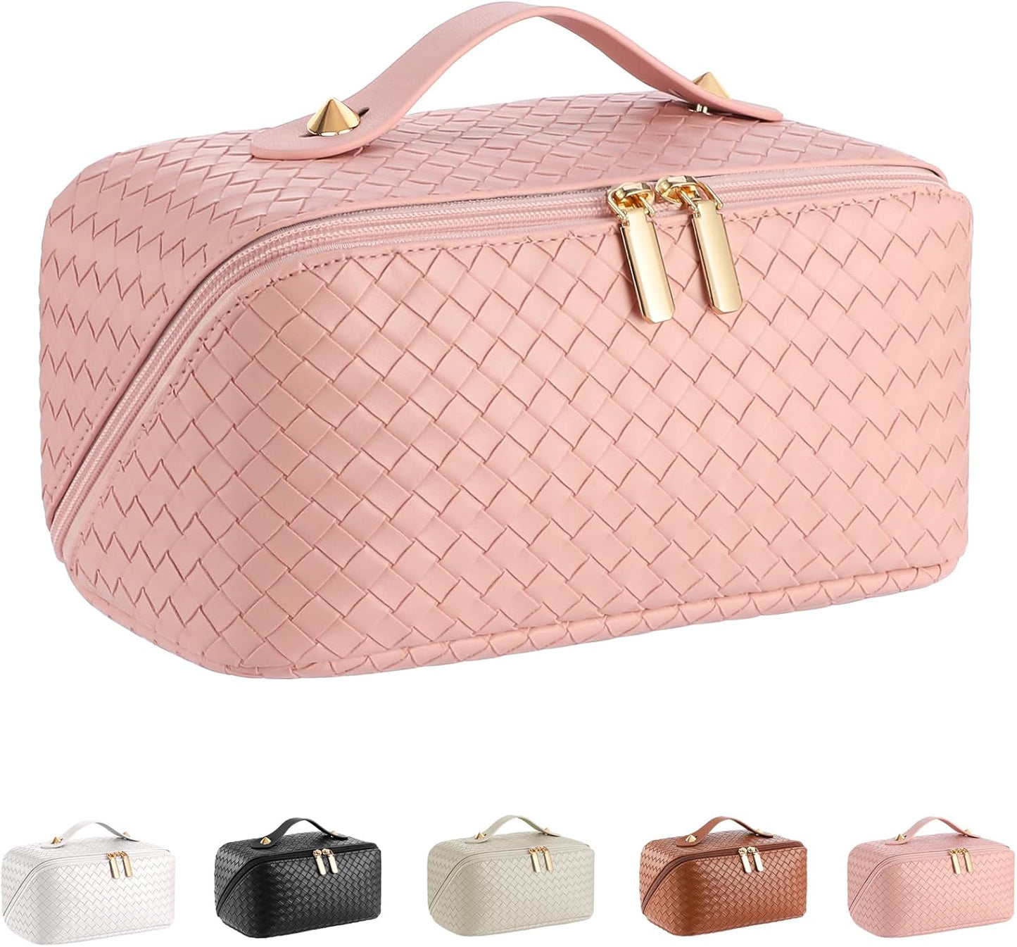 Large Capacity Travel Cosmetic Bag - Waterproof PU Leather Makeup Organizer with Dividers | Stylish Checkered Design