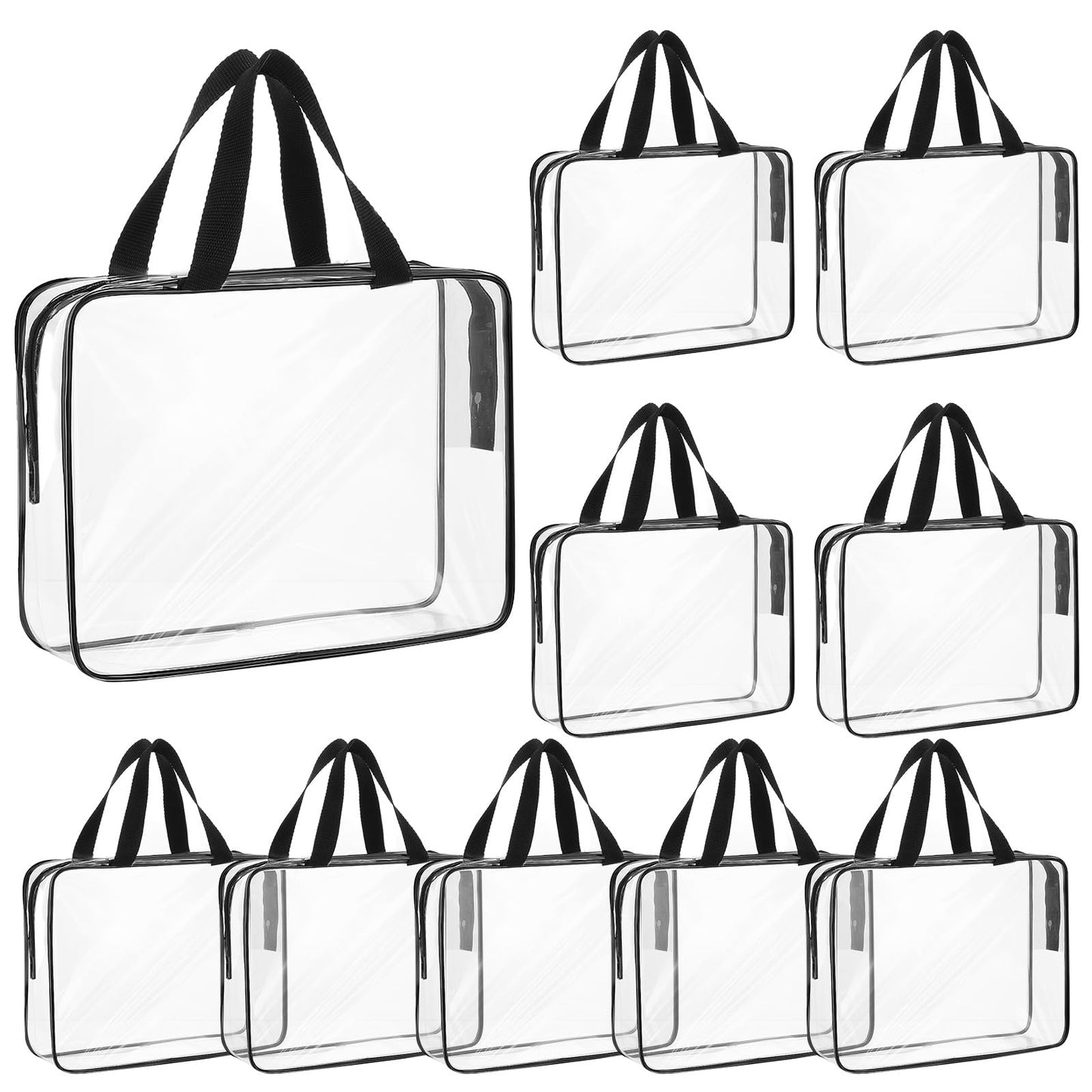 Molain 10 Pack Large Clear Makeup Bags with Zipper Handle, 12x9x4 Inch PVC Toiletry Travel Bag Waterproof Cosmetic Tote Pouch Transparent Storage Organizer for Women Men