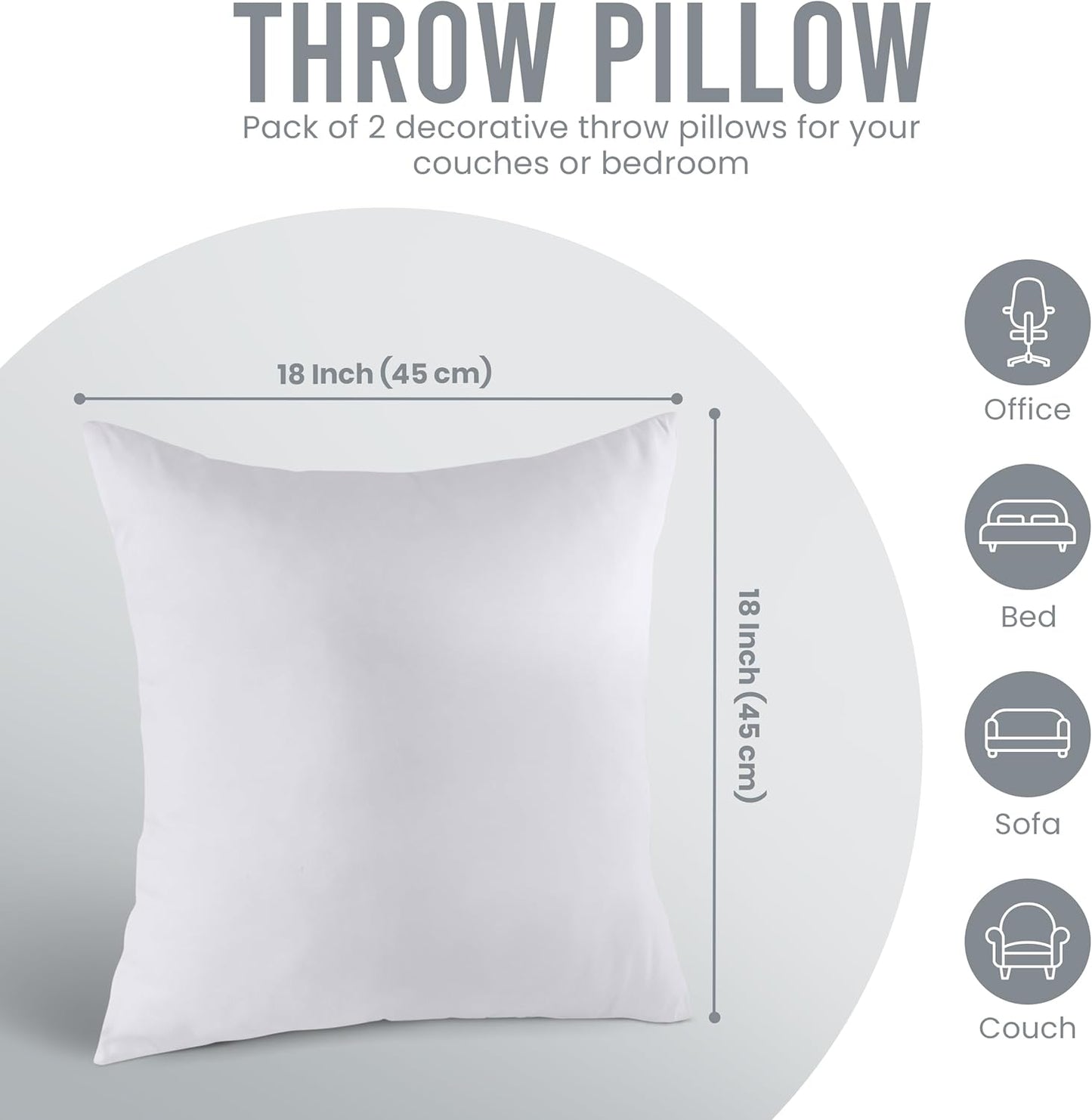 Utopia Bedding 18x18 Pillow Inserts - Soft, Supportive Decorative Throw Pillows for Bed & Sofa | Set of 2, White