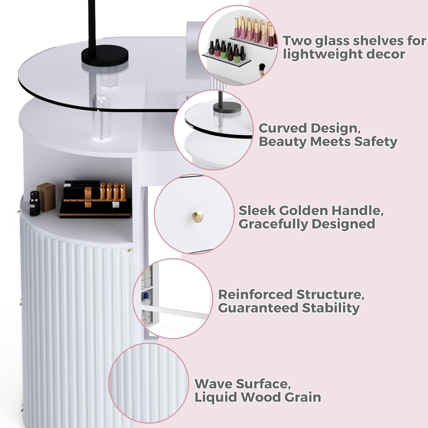 Professional Manicure Table with Dust Collector - Tempered Glass Top & Storage Drawer | Nail Salon Workstation (White)
