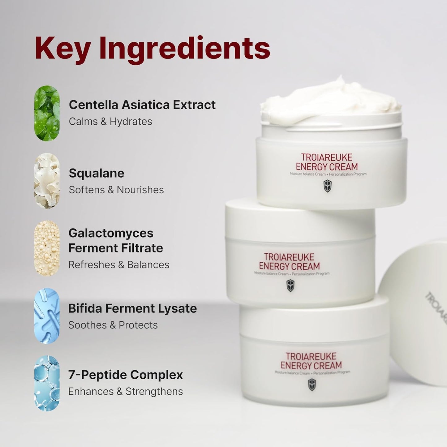 TROIAREUKE Energy Cream - Moisturizing Night Cream with Bifida, Galactomyces & Peptides for Dry Skin | Korean Skincare