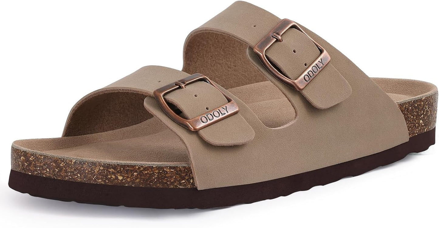 Cork Footbed Slide Sandals - Unisex Summer Outdoor Sandals with Arch Support & Adjustable Buckle | Comfortable Fit