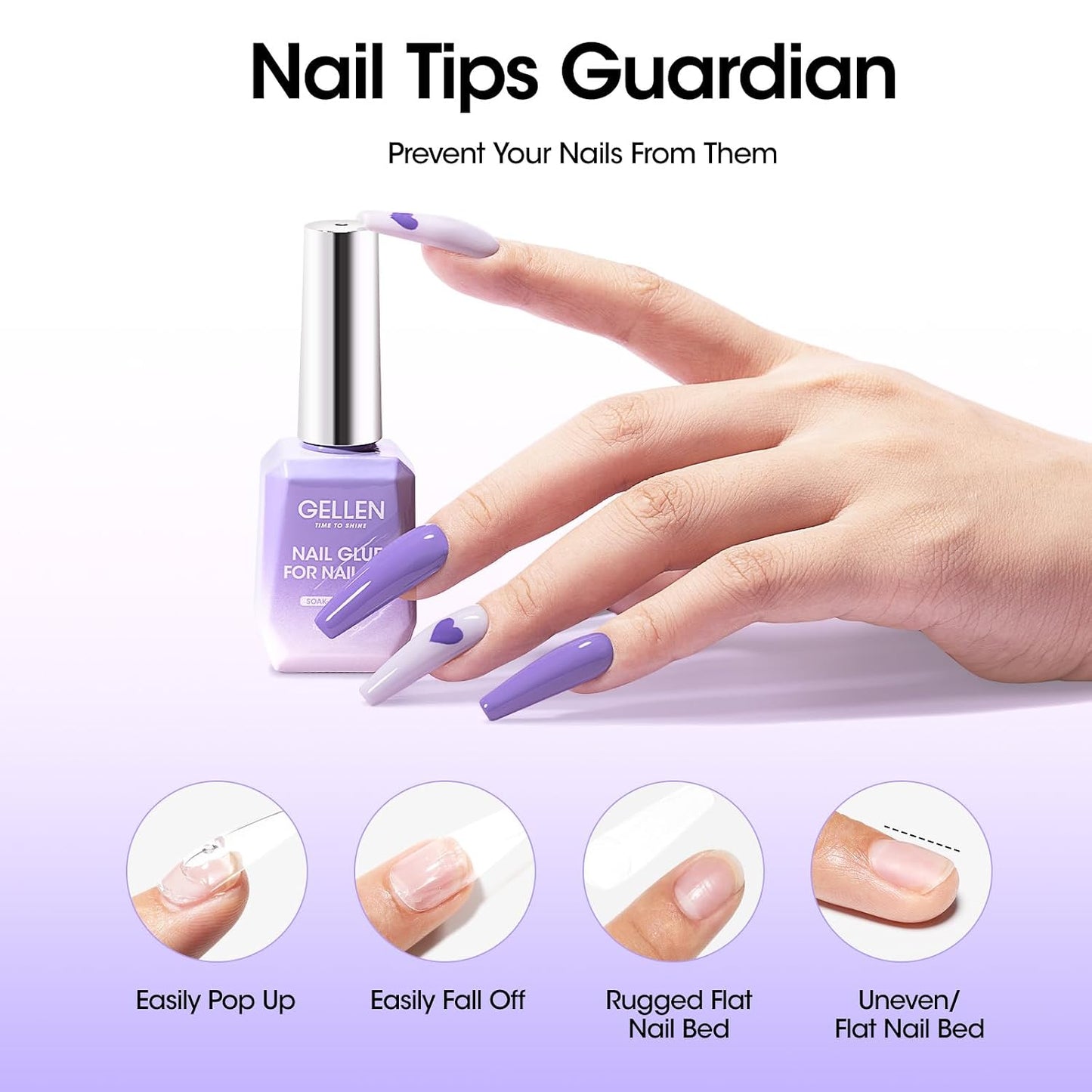 Gellen 4 in 1 Nail Glue Gel - No Wipe Top Coat for False & Acrylic Nails | 18ML Long-Lasting Manicure Kit
