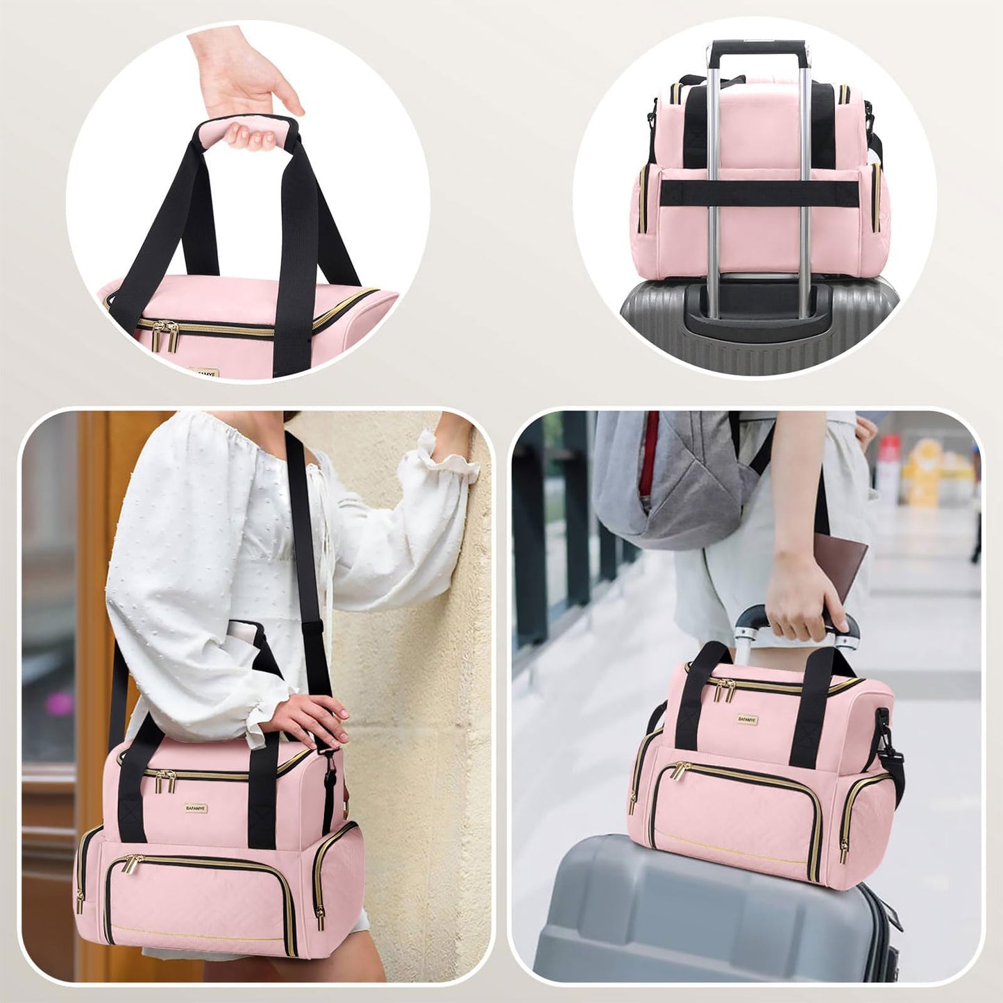 BAFAMYE Large Makeup Cosmetic Bag with 2 Removable Case, Double Layer Travel Makeup Organizer Case, travel Toiletry Bag For Women, Pink