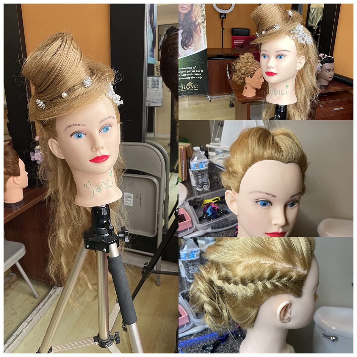 Headdoll 26"-28" Hair Styling Mannequin Head - Cosmetology Training Doll with Long Fiber Hair | Free Table Stand Included