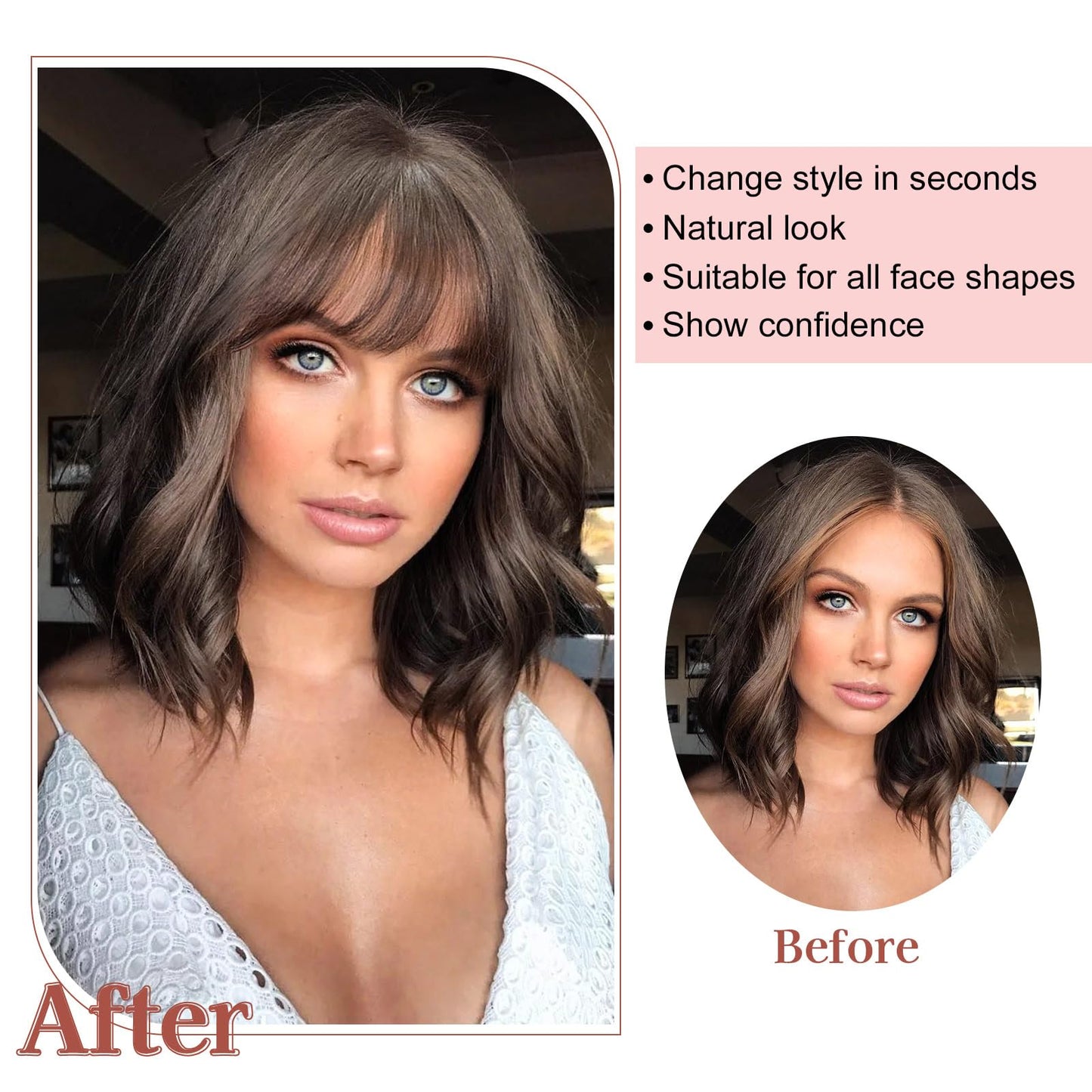 Lommel Clip in Bangs,100% Real Human Hair Wispy Fake Bangs Hair Clip for Women Brown Black Natural Curtain Fringe with Temples Hairpieces for Daily Wear and Various festivals(Brown Black)
