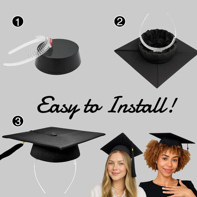 GradCapBand Deluxe Graduation Cap Headband - Stylish Black & Clear Design