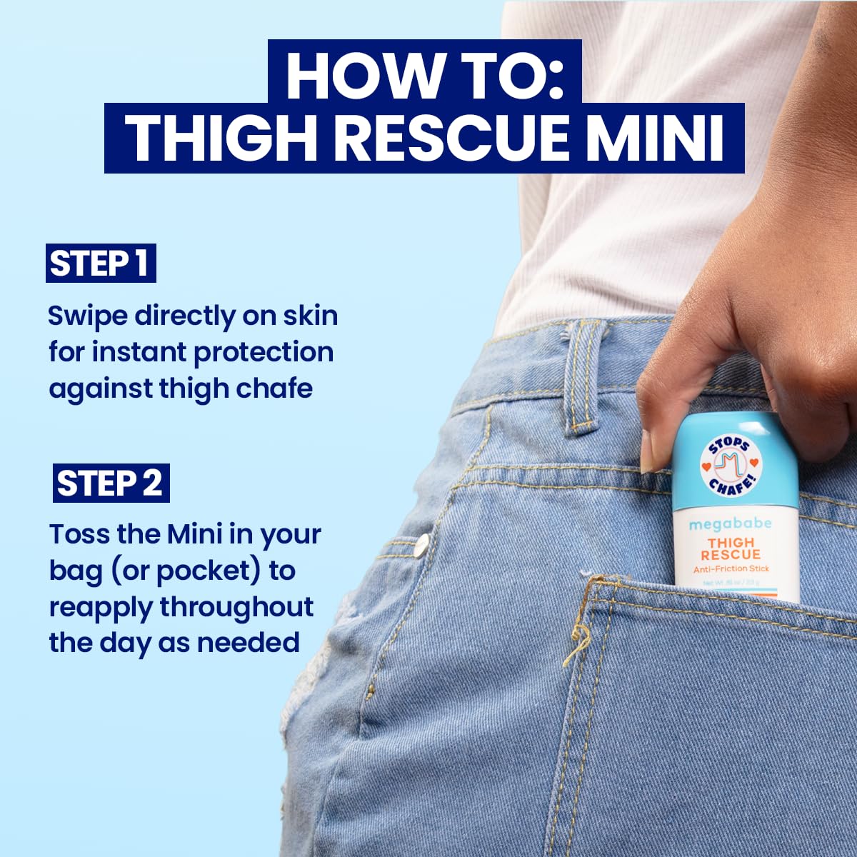 Megababe Thigh Rescue Anti-Chafe Stick Mini | Travel size, great for on-the-go | Vacation and Hot Weather Essential | Prevents skin chafe & irritation | Thighs, bra-lines & more | 0.81 oz (Pack of 1)