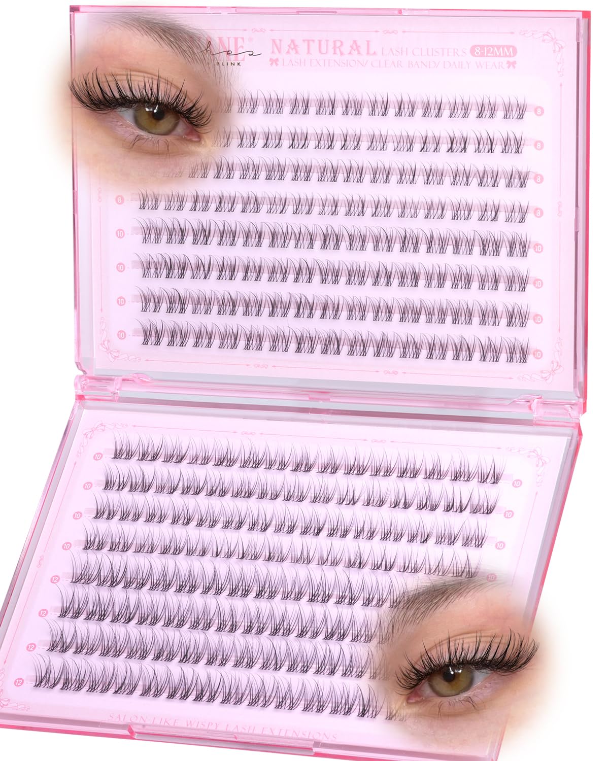 Natural Lash Clusters - Wispy Eyelash Extensions 240 Pcs | Short 8-10-12mm Individual Lashes for Beginners, Glasses Friendly