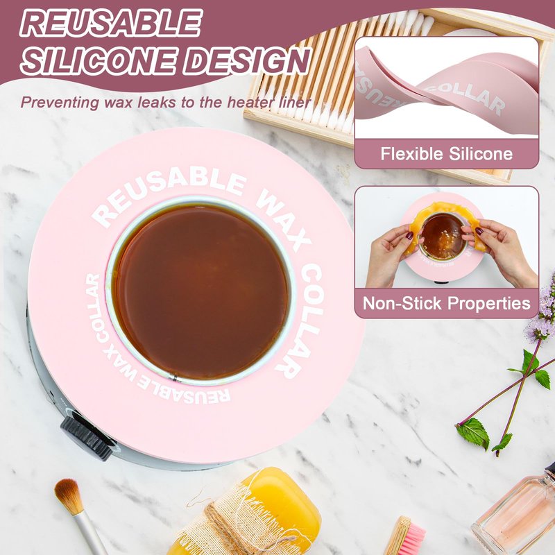 2 PCS Reusable Silicone Wax Collars Fits Most 14 Oz Wax Pot Liner Collar Clean Collars for Wax Warmer Waxing Protection Collars for Esthetician Hair Removal Women Wax Supplies(Pink)