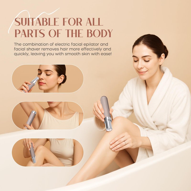 Epilator for Women, 2 in 1 Facial Hair Removal, Electric Lady Shaver with LED Light, Rechargeable Hair Removal Device for Legs, Face, Bikini & Arms, Smooth Epilator Trimmer Travel Kit Set