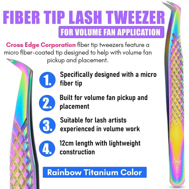 My Lash Tools Fiber Tip Lash Tweezers for Eyelash Extensions Professional Lash Tech Supplies Must Haves Volume Boot Eyelash Tweezers 12cm Stainless Steel Mink Fan Making Lashing Tweezer (Multi)
