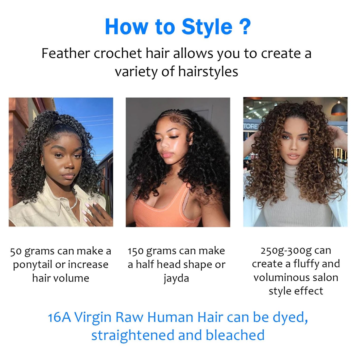ZAVARIA Burmese Curly Feather Crochet Human Hair (1B-55G, 16 Inch)