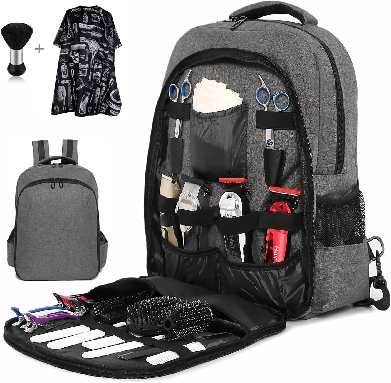 Professional Barber Supplies Backpack - Large Capacity Hair Cutting Tools Bag | Gray, Three Layer Design