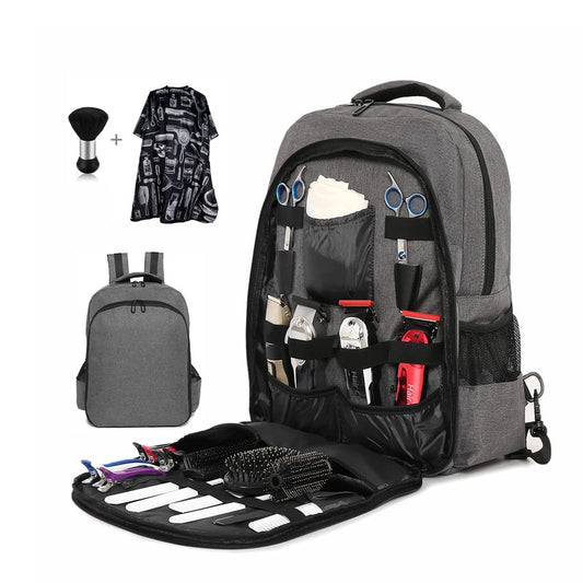 Barber Supplies Backpack with 1PCS Barber Cape&1PCS Barber Brush,Professional Hair Cutting Tools Bag,Casual Gray,Large Capacity,Three Layer,Mobile Barber Accessioes Station for Barbers