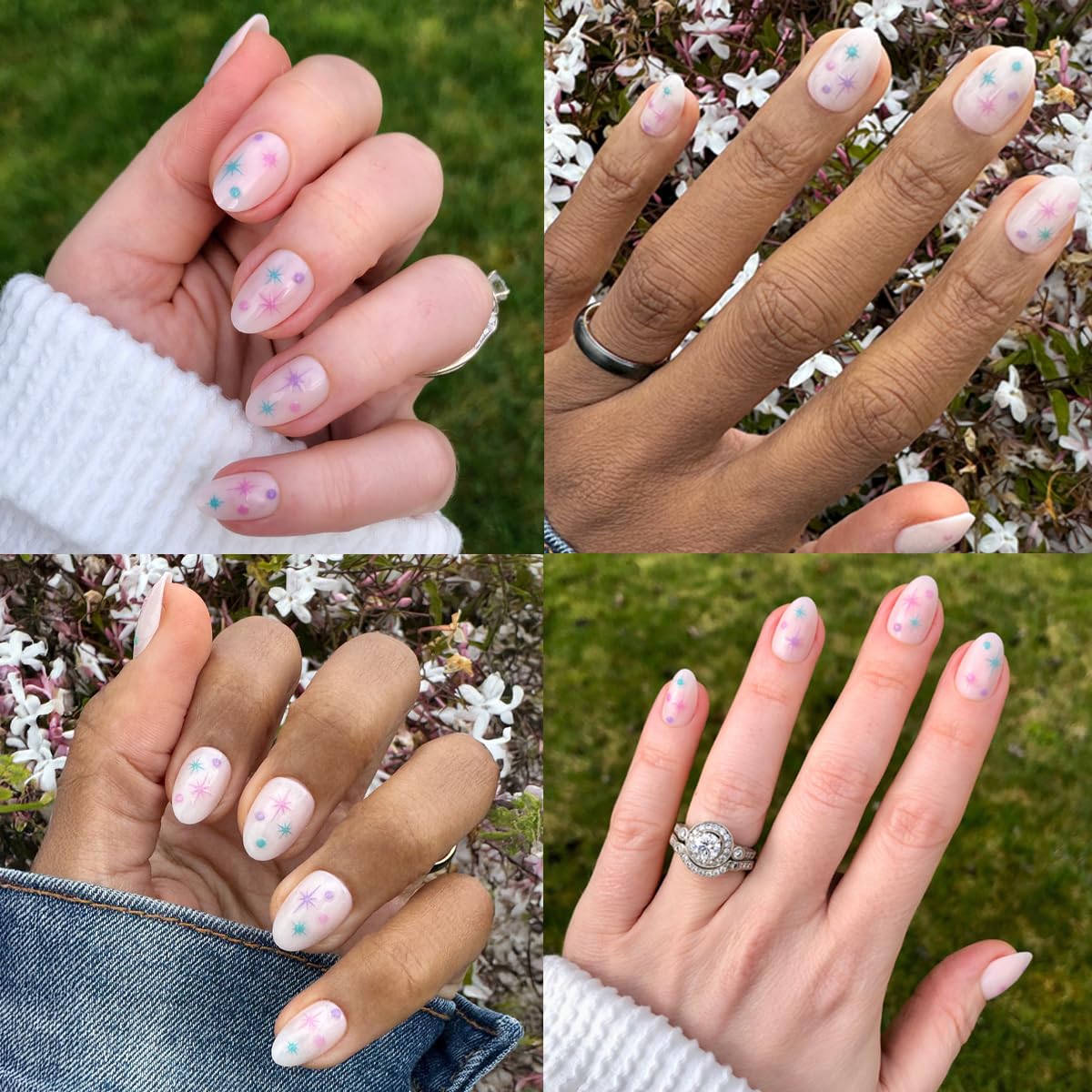 Maximalist Press-On Nails | 42 Non-Toxic Fake Nails in 21 Sizes | Short Almond Sparkle Party Design