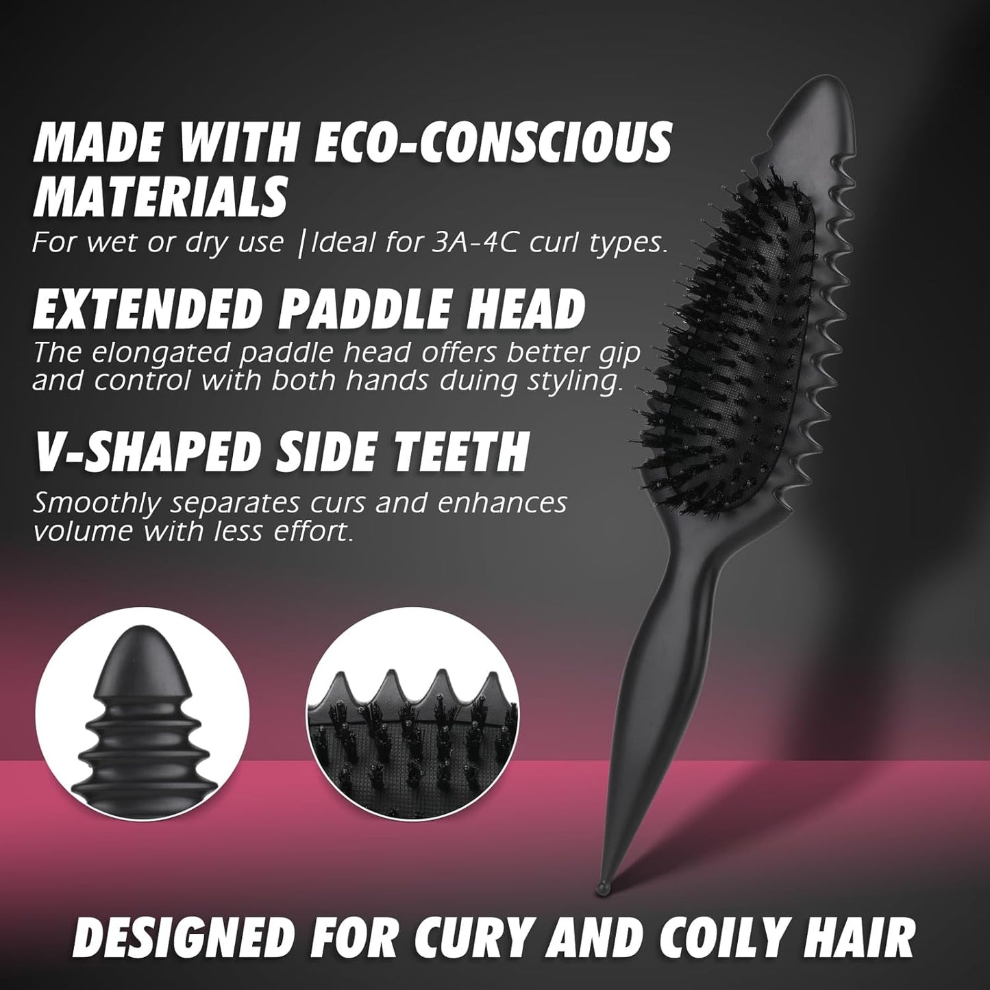 Curl Defining Brush for Curly Hair - Detangling & Styling Tool | Black
