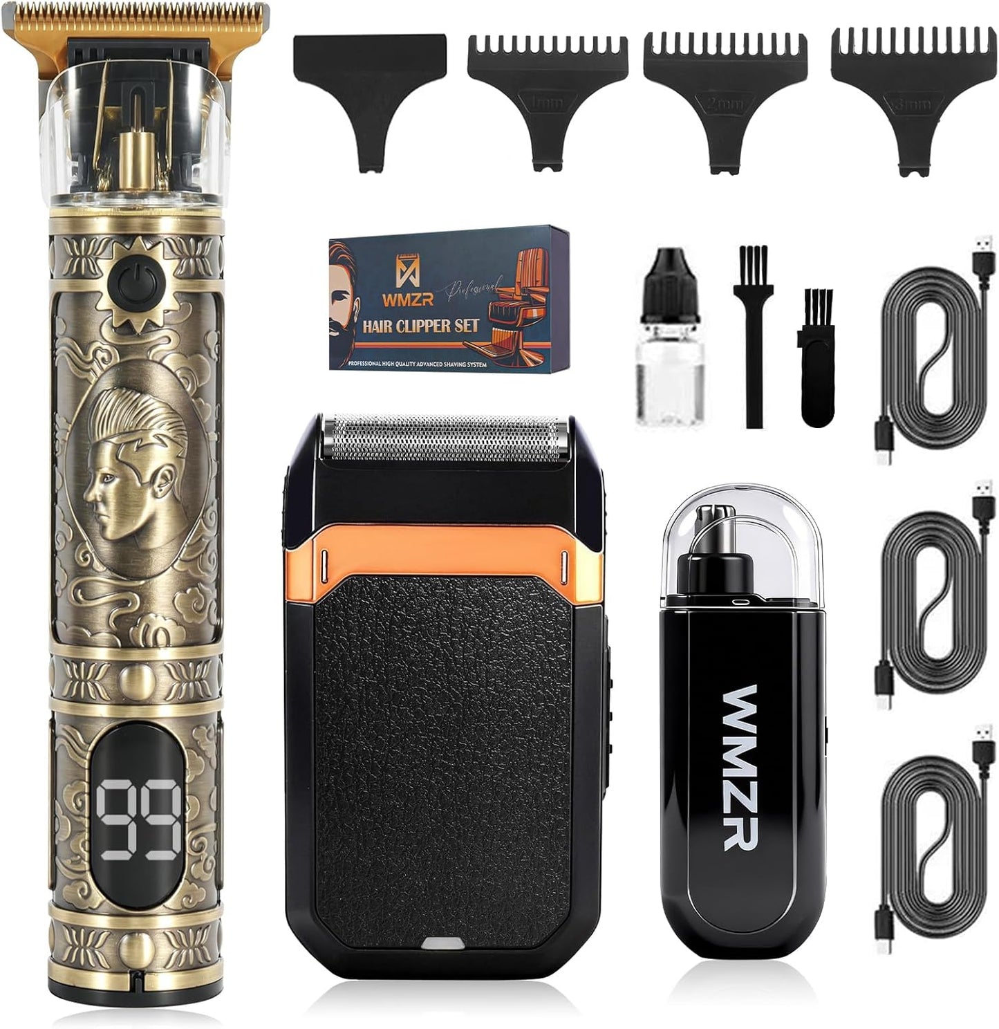 Men's Hair Trimmer - Professional Electric Shaver & Nose Hair Clippers | Cordless T-Blade Grooming Kit (Bronze)