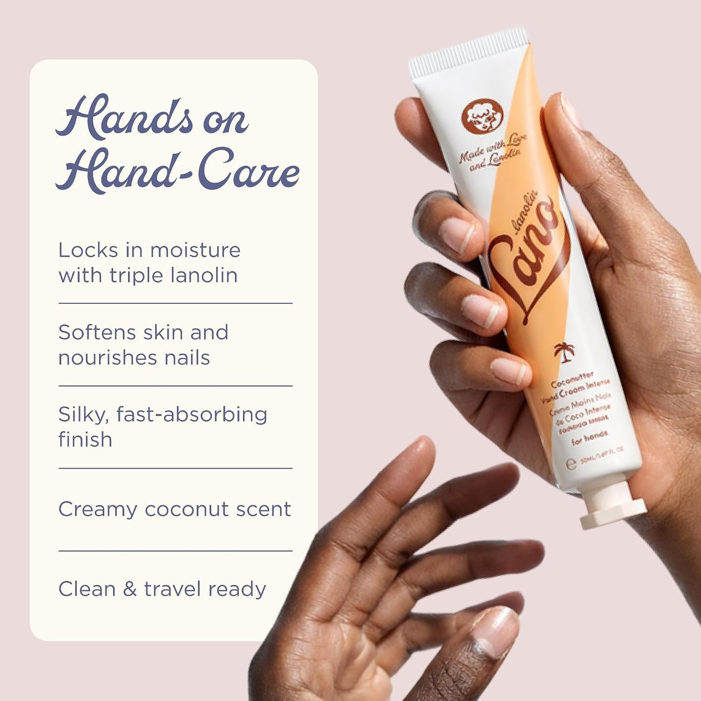 Lanolips Hand Cream - Nourishing Lanolin Lotion with Coconut Oil & Shea Butter | 50ml for Dry Cracked Hands