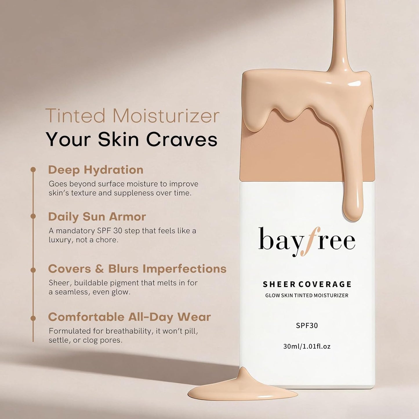Glow Skin Tinted Moisturizer - SPF 30, Lightweight Hydrating Skin Tint | Vegan, Buildable Coverage