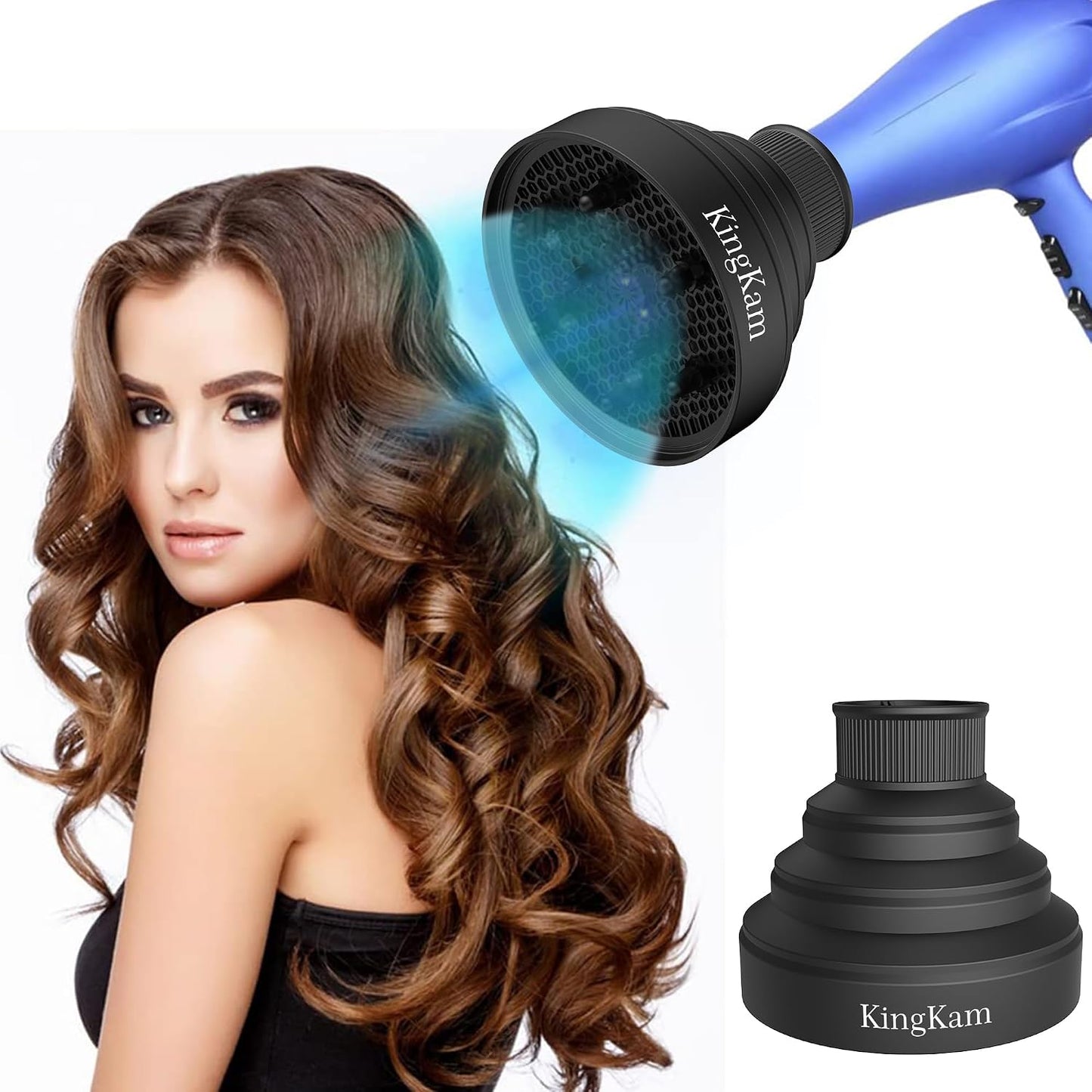 Collapsible Hair Dryer Diffuser - Travel-Friendly Attachment for Most Hair Dryers | Fits Nozzle Diameter 1.575-1.968 Inches - Black