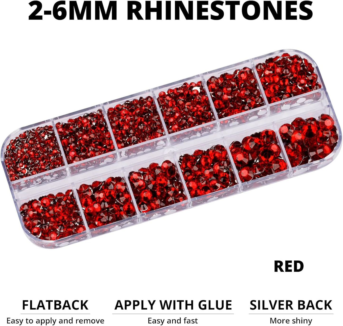 Red Rhinestones Bedazzler Kit - 6500 Pcs Flatback Crystals & B7000 Glue | 2-6mm Resin Gems for Crafts, Clothes, Shoes, Nails