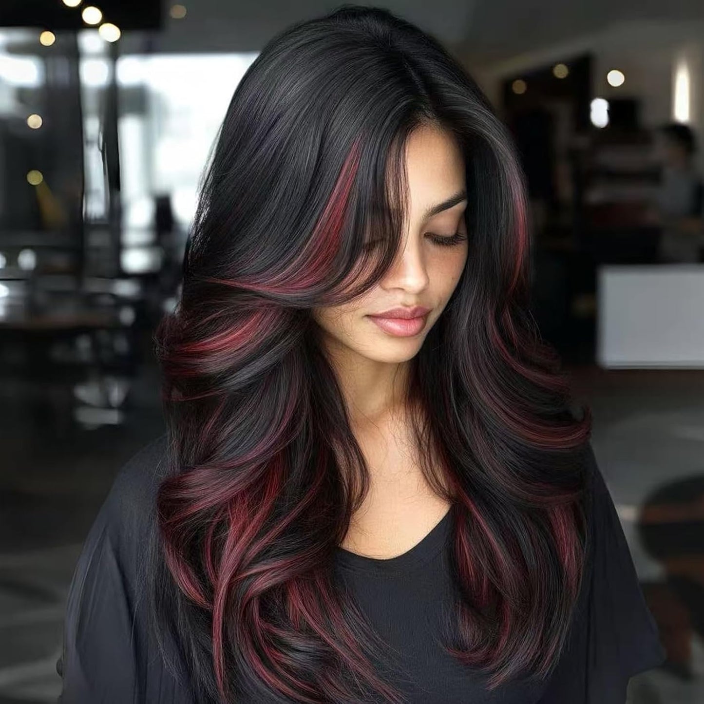 Layered Wavy Wigs for Women - Synthetic Butterfly Haircut, Natural Black, Heat Resistant | Perfect for Daily & Party Use