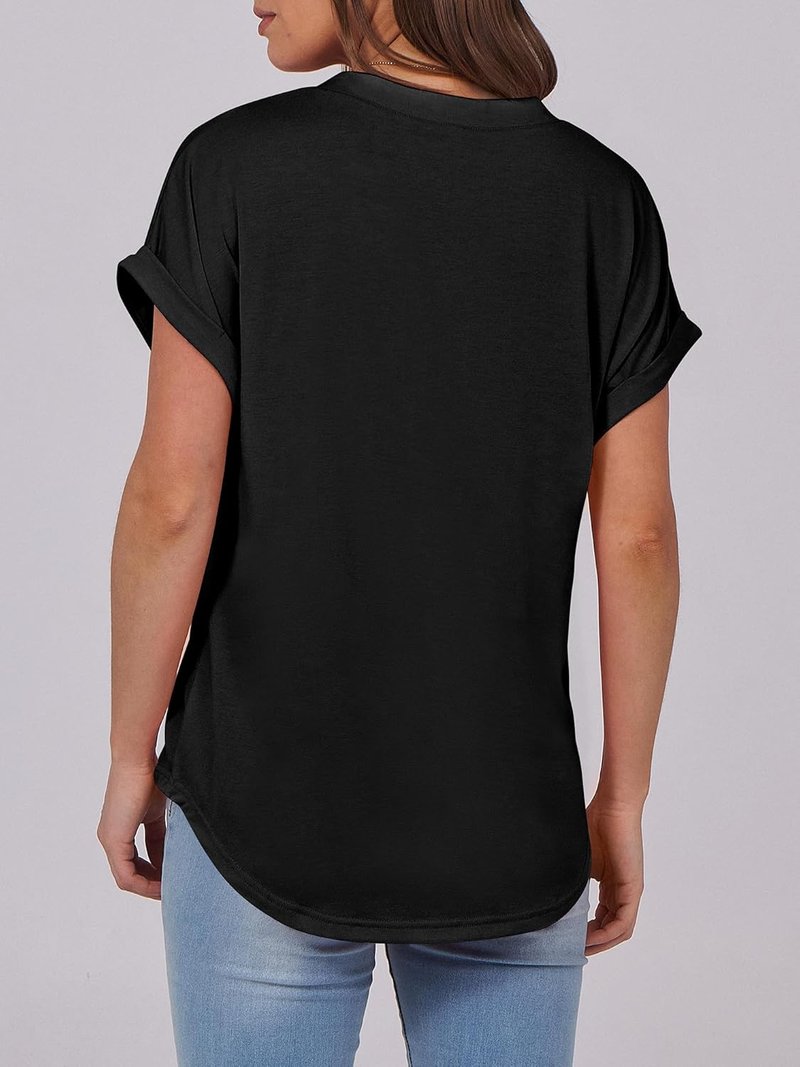 Womens Short Sleeve Henley Tops - Casual V Neck Blouses for Summer | Trendy Vacation Fashion