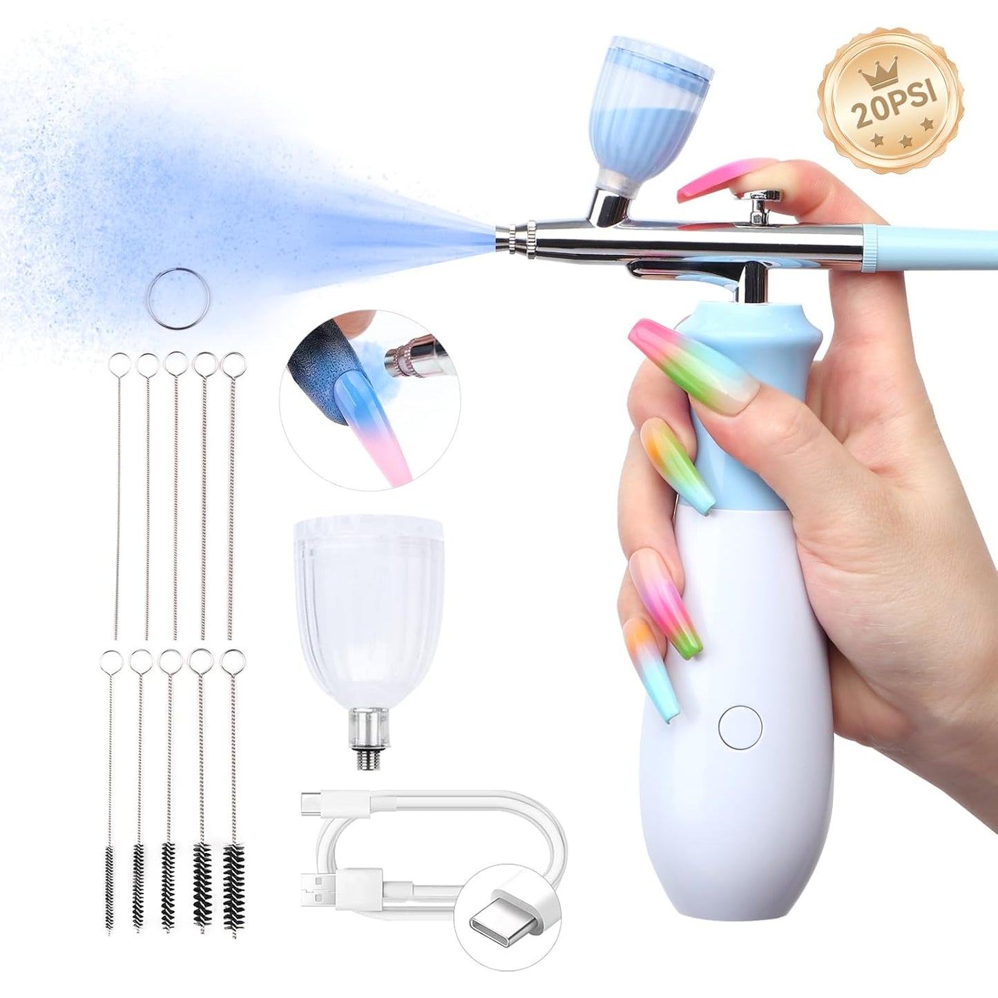 SAVILAND Airbrush Kit - 25 PSI Precision Dual-Mode Airbrush Gun for Nail Art | 0.3mm Nozzle, Portable Design