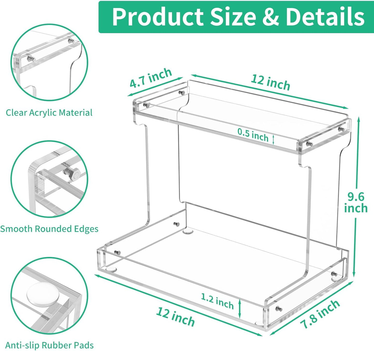 Clear Acrylic Bathroom Countertop Organizer - 2-Tier Storage Shelf for Makeup & Spice | Versatile Vanity Tray