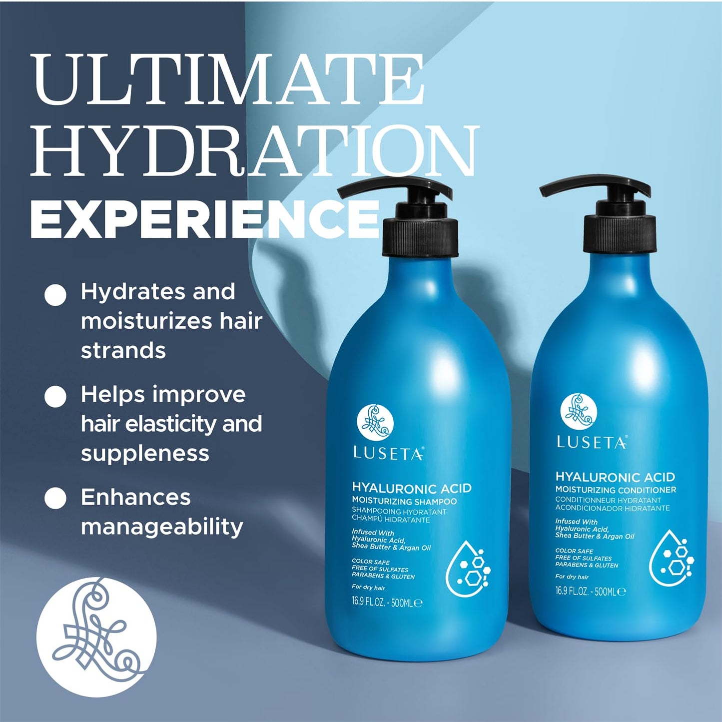 Luseta Deep Hydrating Hyaluronic Acid Shampoo & Conditioner Set - Sulfate-Free Moisturizing Hair Care with Shea Butter & Avocado Oil | 2 x 16.9oz