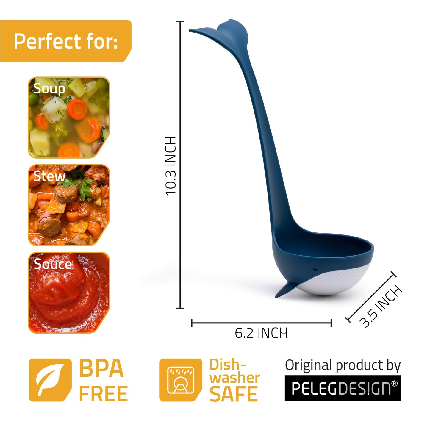 Peleg Design Souper Tail Soup Ladle - Ideal for Cooking, Serving Soup, Stew, and more – Fun and Decorative Ladle Spoon during Meals or Gatherings