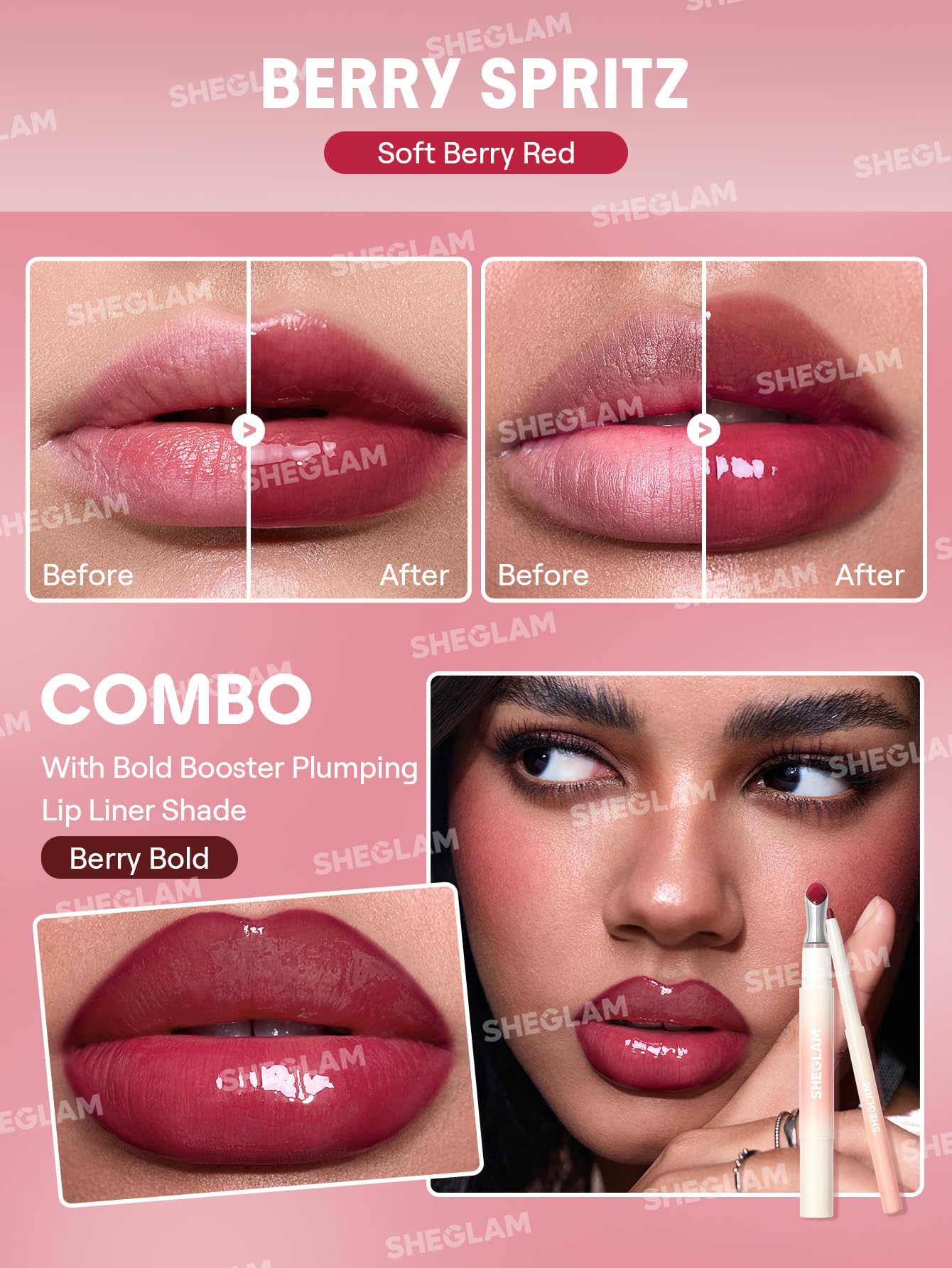 SHEGLAM Hydrating Lip Gloss Cruelty-Free Plumping Peptides-Berry Spritz