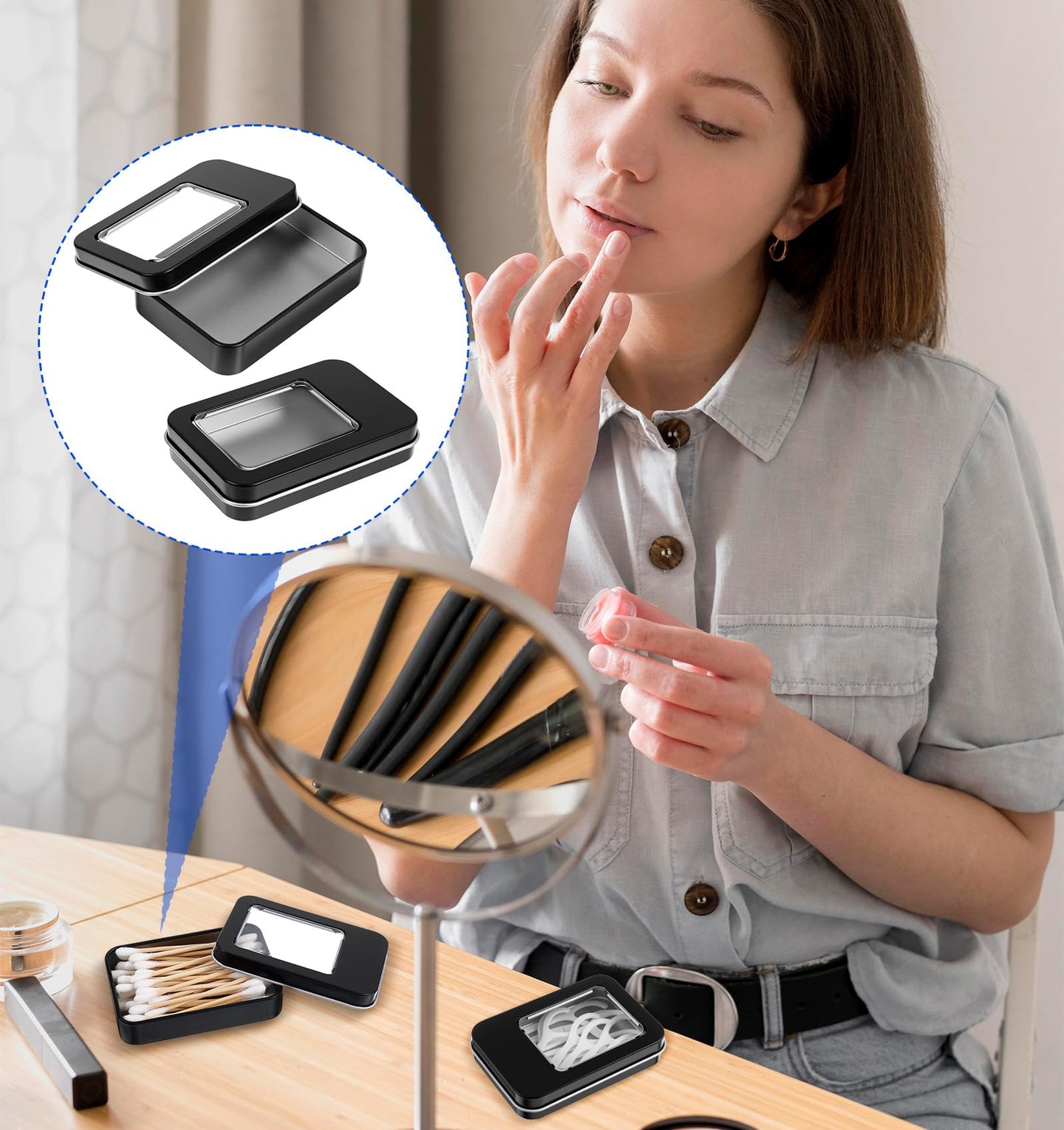 ValueBargain 2Pcs Travel Qtips Casee, Cotton Swab Travel Case with Dustproof Lid, Storage for Floss Picks Hair Ties Cosmetic (Black)