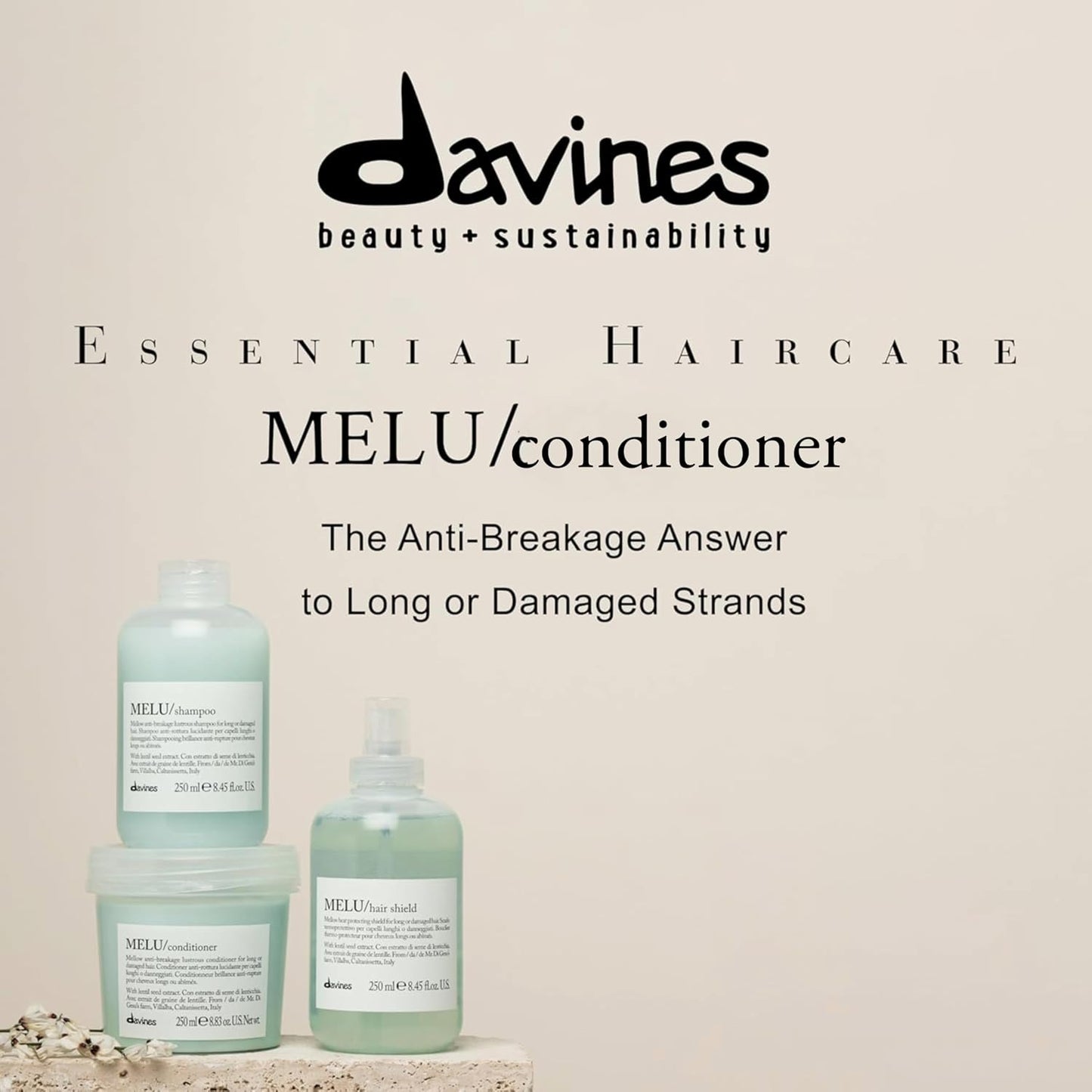 Davines MELU Conditioner - Anti-Breakage Treatment for Long, Damaged Hair | Smooths Split Ends & Strengthens Strands