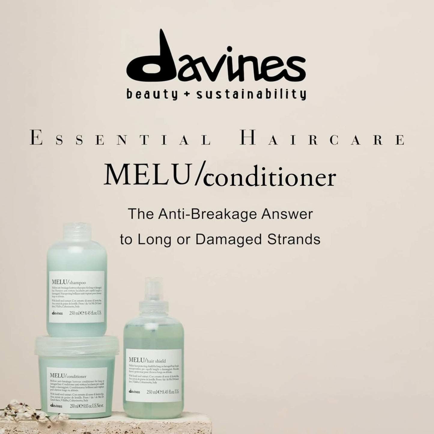 Davines MELU Conditioner, Nourishing Light Anti-Breakage Emollient Formula for Long or Damaged Hair - Smooths and Softens Split Ends Weightless with Lentil Seeds, Travel Size, 2.54 Fl Oz