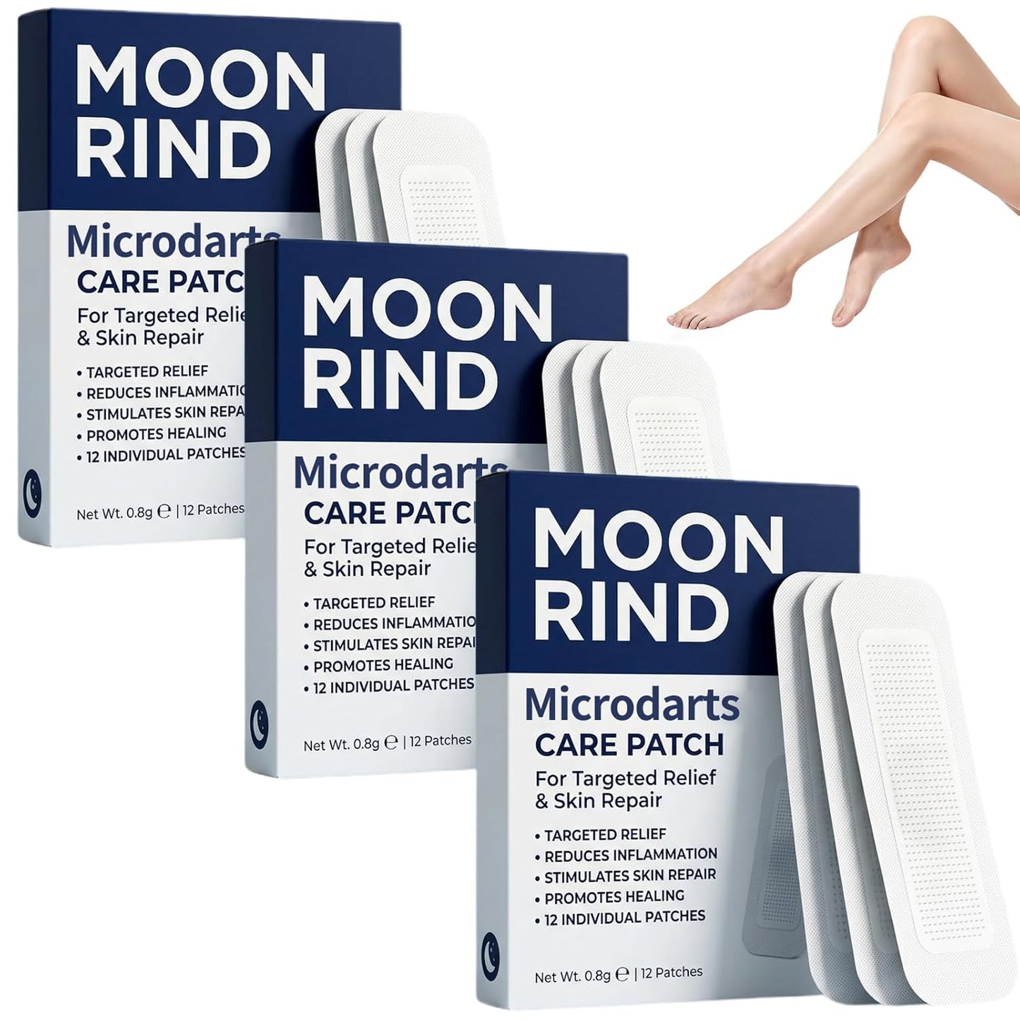 Moon Rind Microdart Patches for Varicose Veins Treatment - Natural Leg Care for All Skin Types (3 Boxes)