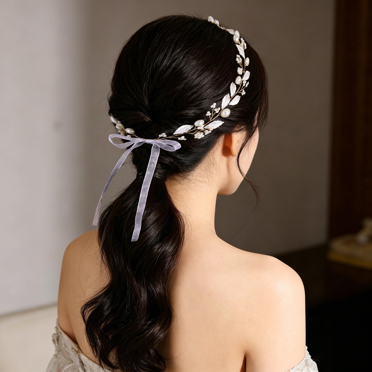 527&huan Handmade Wire Woven Bridal Hair Vine, Metal-Plated Leaves with Pearl Clusters Wedding Hair Accessories for Bride, Bridal Headpieces for Bridesmaid Prom Flower Girl Formal Events