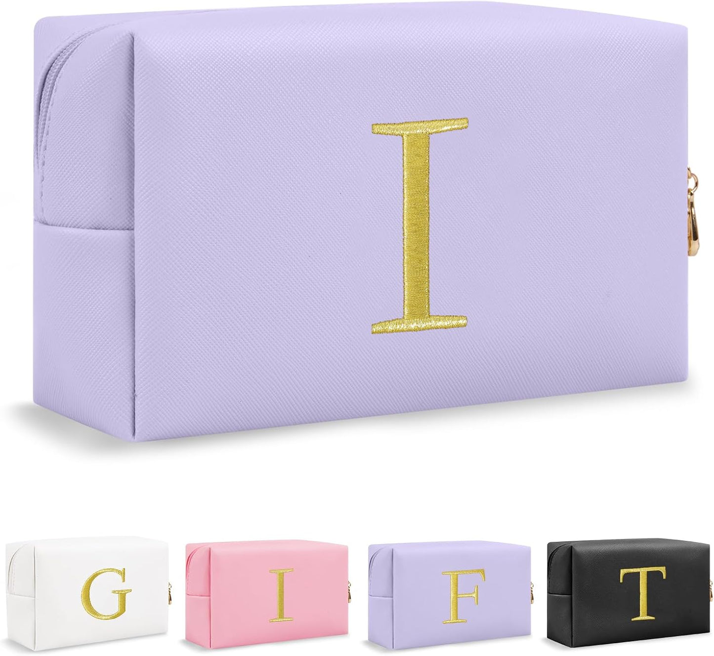Personalized Initial Makeup Bag - Gold Embroidered Cosmetic Bag for Teens | Custom Travel Toiletry Bag (Black)