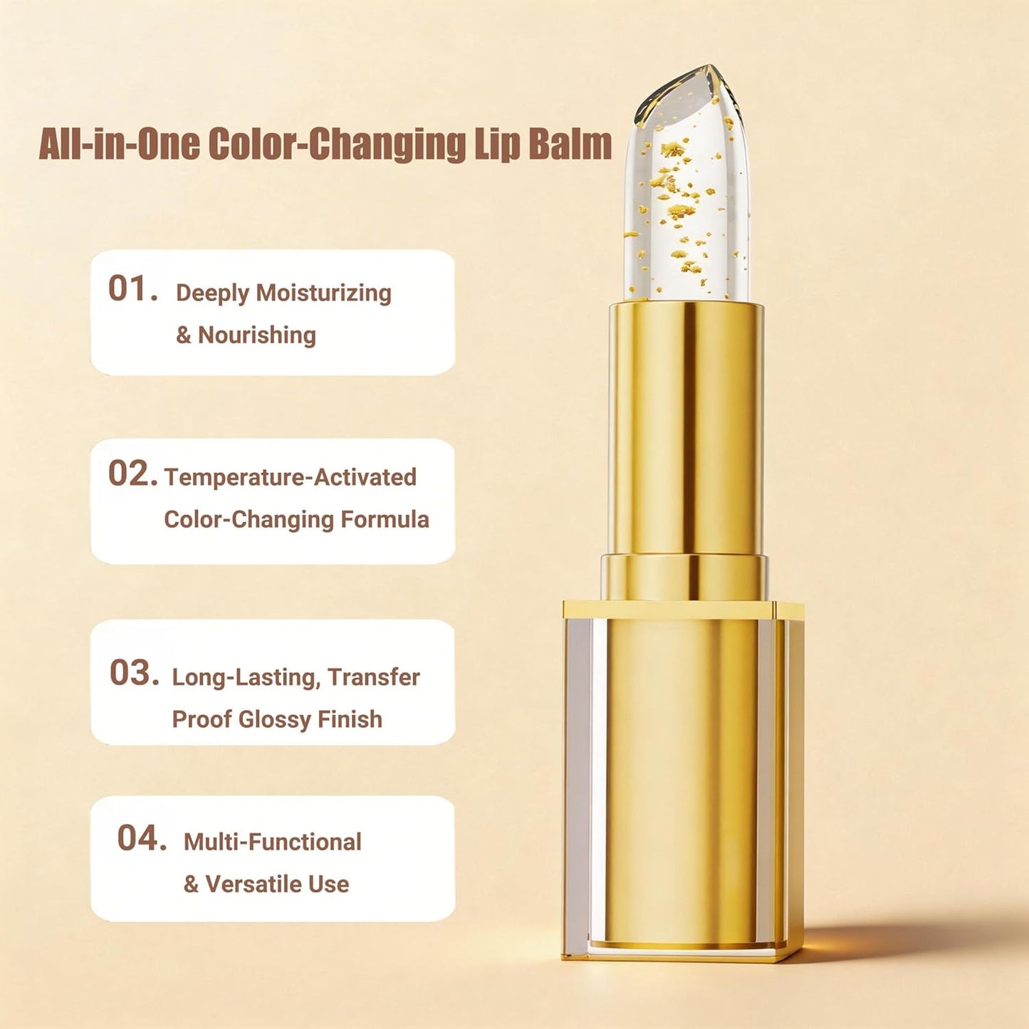 Color Changing Lipstick for Mature Women - pH Adjusting, Transfer-Proof, Long-Lasting Moisturizing Lip Glow | Gold