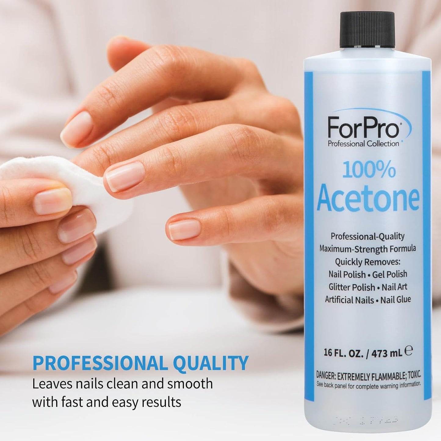 100% Pure Acetone Nail Polish Remover - 16 fl. oz. for Natural & Acrylic Nails | Gel Polish & Glitter Remover