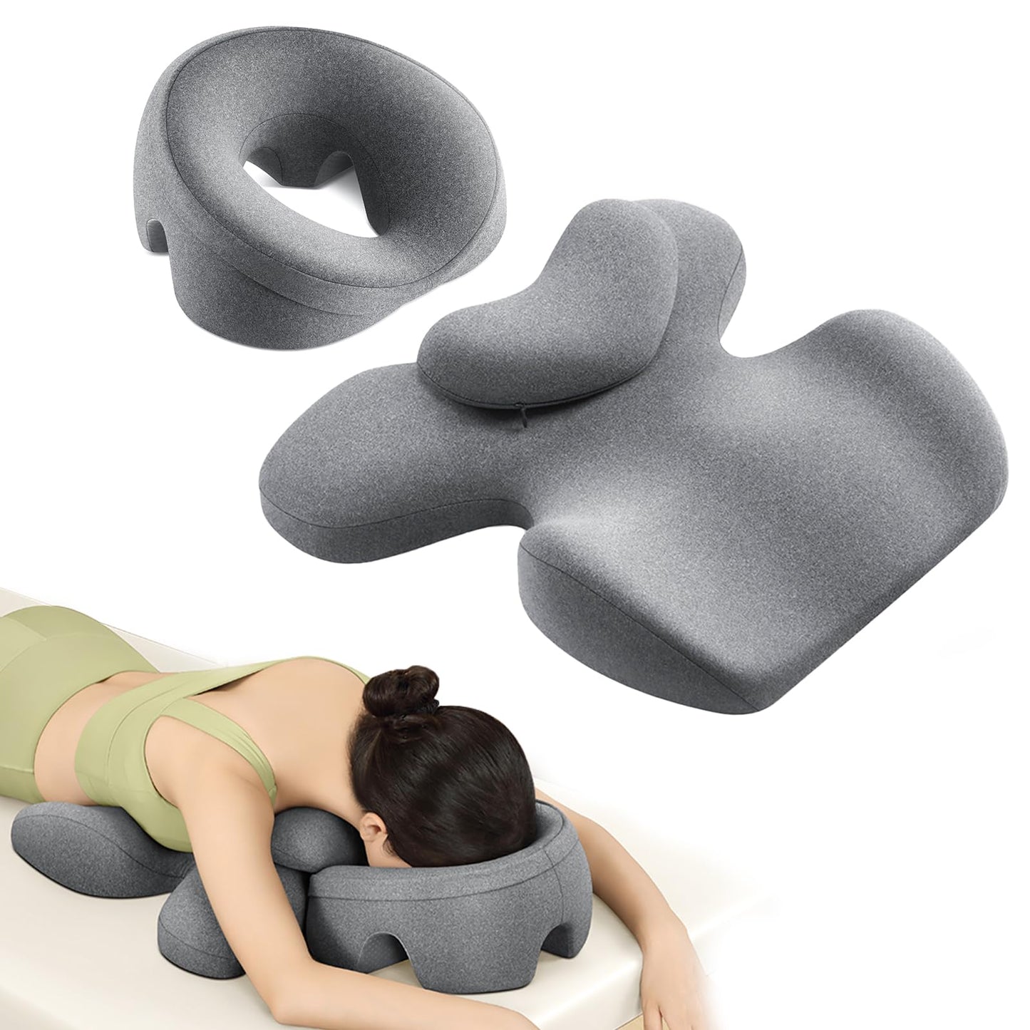 OSZZT Massage headrest for Bed, a Chest and face Support Sleep Pillow, is Suitable for Massage, SPA and Sleep. Face Down for Eye Surgery， After Surgery for Sleeping (Grey)