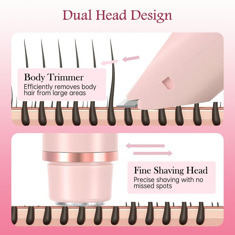 Bikini Trimmer for Women, 2 in 1 Dual Head Womens Electric Shaver, IPX7 Waterproof Electric Razors for Women Pubic Hair, Painless Hair Removal for Face, Body & Intimate Areas (Pink)
