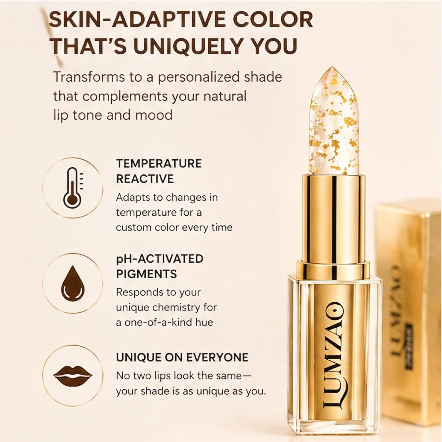 Color Changing Lipstick - pH & Temperature Activated Moisturizing Balm for Pink Lips | Long Lasting Sheer Gloss (1pc)